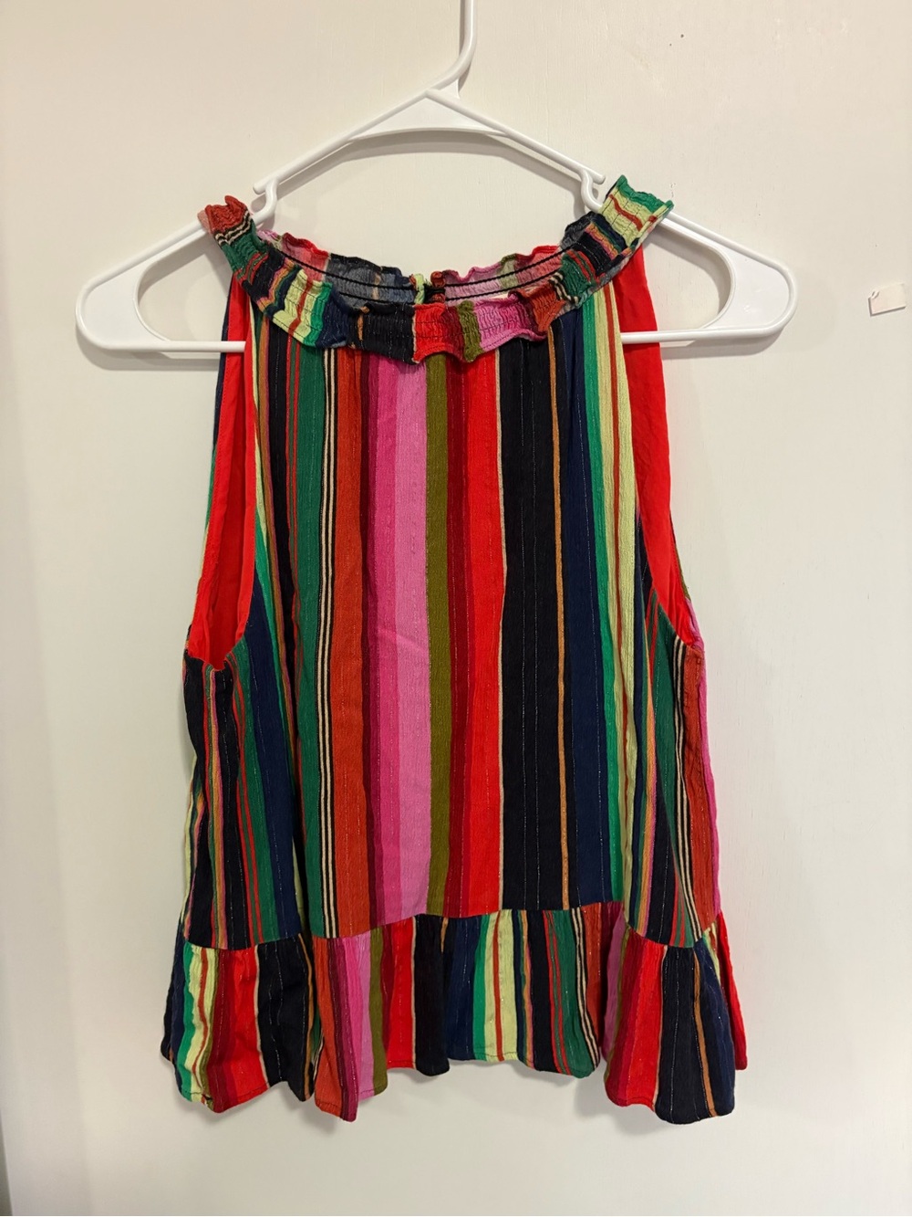 Farm Rio Anthropologie Multicolor Striped Halter Top Ruffle Neckline Boho XS